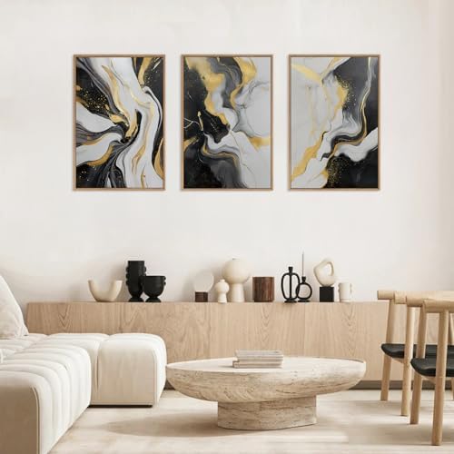 HLNIUC Abstract Minmalist Wall Art, Flow Marble Wall Art, Modern Neutral Framed - Image 3