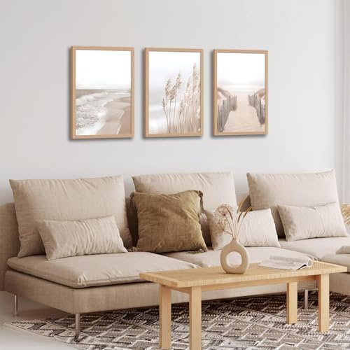 skysoon Neutral Beach Wall Art Set of 3, Boho Coastal Ocean Canvas Prints - Image 6