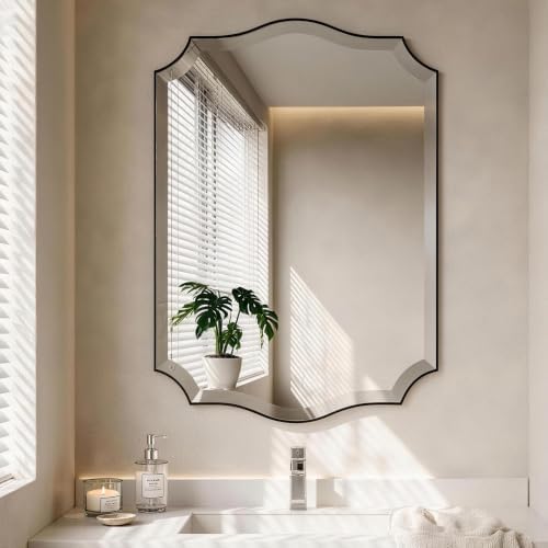 POZINO 40"x28" Premium Scalloped Beveled Bathroom Mirror by POZINOmirrorforyourownhomelivingspace