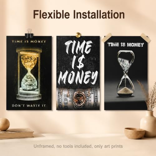 3Pcs Time Is Money Unframed Canvas Wall Art, Inspirational Business Decor - Image 4