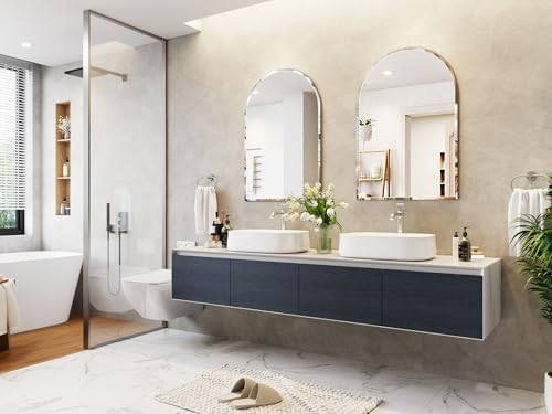 Frameless Bathroom Mirror, 28x42 Arched Beveled Vanity Wall Mirror - Image 2