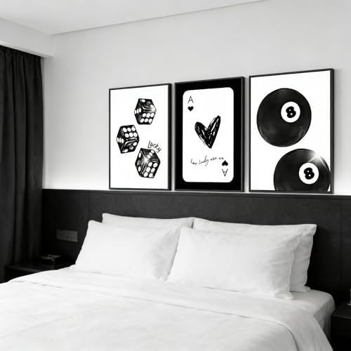 3Pcs Black and White Lucky Dice Wall Art Trendy Lucky 8 Ball Pictures Wall - Image 6