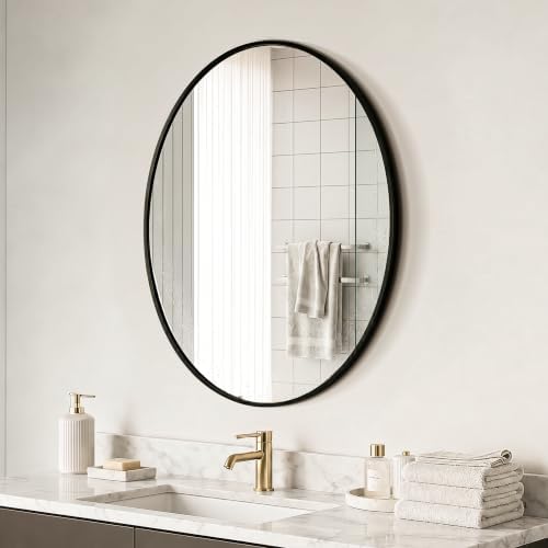 Black Oval Bathroom Mirror for Wall - Image 3