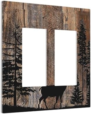Decorative Outlet Covers Rustic Forest Antler Elk Deer Silhouettes Animals Wood - Image 2