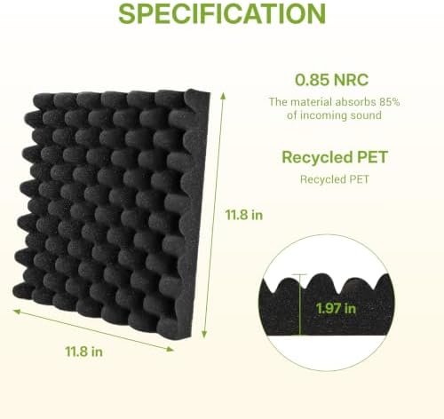 6 Pack Acoustic Foam Panels 12“ × 12” × 2" Egg Pattern Acoustic Wall Panels - Image 2