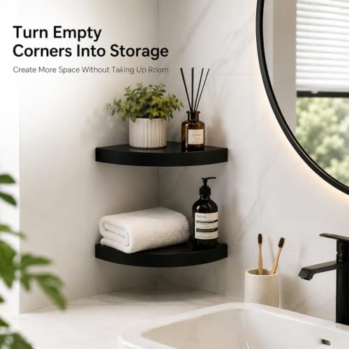 AHDECOR Black Corner Shelves, Modern Floating Corner Shelf - Image 3