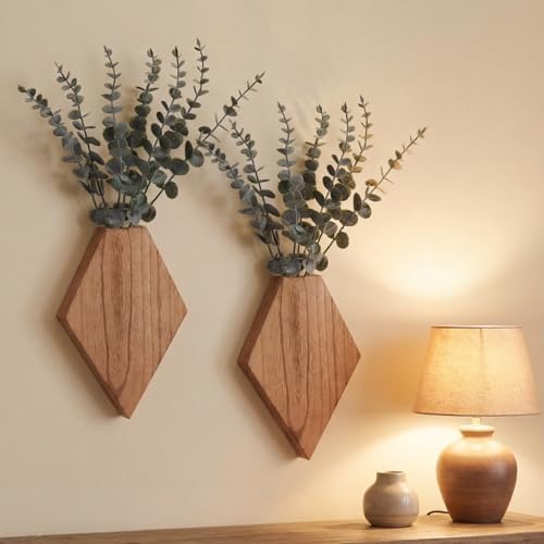 Chunful 2 Pcs Wooden Wall Planter Decor, Wooden Color, 9.8 x 6.6 x 1.2 Inches by Chunful