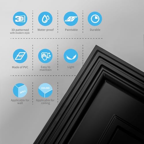 Art3d PVC Ceiling Tiles, 3D Plastic Sheet in Black, 2 x 4 ft - Image 4