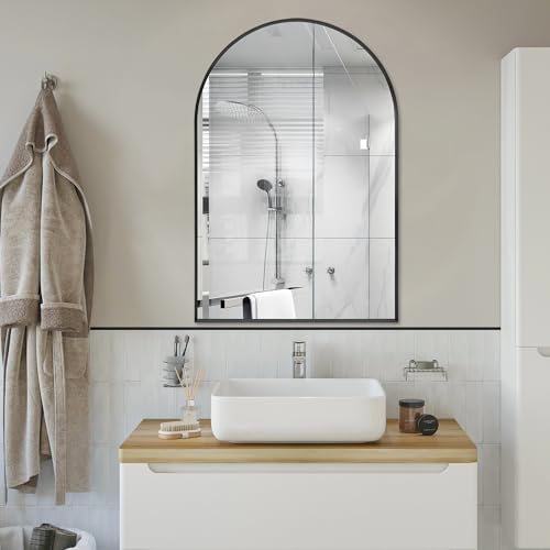 Black Arched Mirror 20x30in, Metal Framed Bathroom Vanity Wall - Image 6