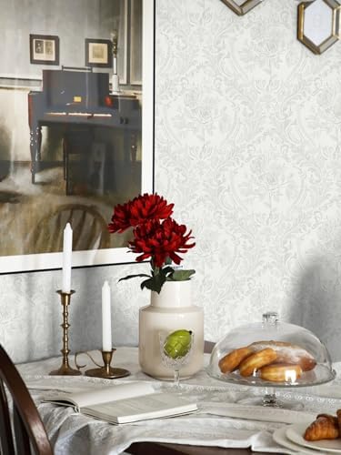 Ismoon Peel and Stick Wallpaper Vintage Floral Ligth Grey Damask Wallpaper - Image 4