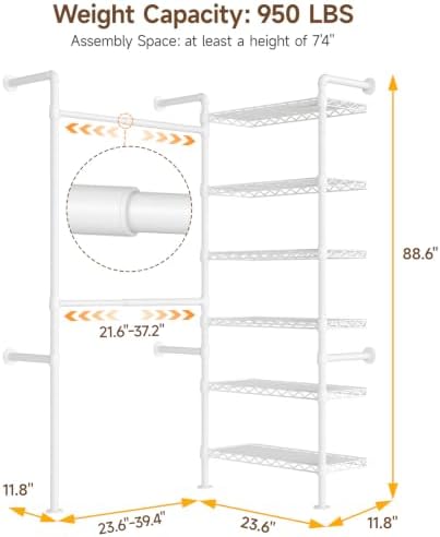 ONBRILL L2 Wall Mounted Closet System, Industrial Pipe Clothing Rack - Image 2