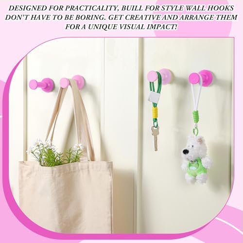 6 Pack Cute Wall Coat Hooks Gradient Pink Wooden Adhesive Coat Hanger Pushpin - Image 3