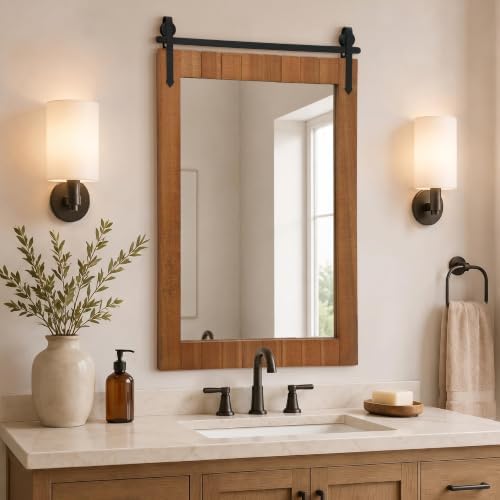 Besdomus Farmhouse Bathroom Vanity Mirror: 24"x36" Wood Rustic Barn Door by Besdomus