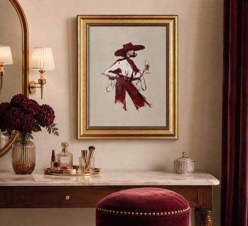 Gold Framed 3D Textured Wall Art, Modern Western Burgundy Fashion Pictures Decor - Image 7