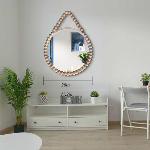 POZINO Wood Round Mirror, Boho Circle Mirror - Image 6