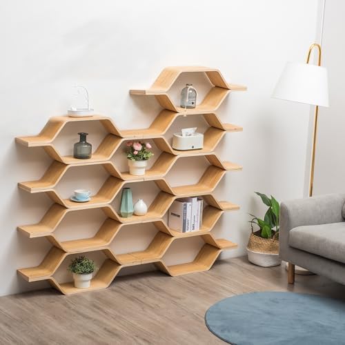 Honeycomb Bookshelf Hexagon Floating Shelves Storage Shelf Solid Wood Freely by BALANBO