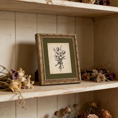 Gold Framed Wall Art Vintage Flower Sketch Wall Art Antique Sage Green - Image 5