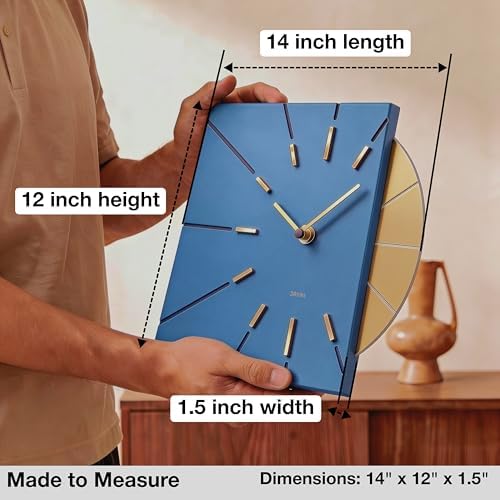 Driini Blue and Gold Mid Century Modern Wall Clock, Battery Operated - Image 3