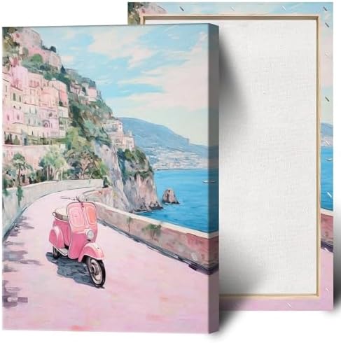 Bittiler Italian Beach Landscape Posters Amalfi Coast Pastel Canvas Wall Art by Bittiler