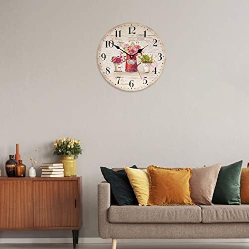 TAHEAT 14 Inch Colorful Flowers Wall Clock, Wooden Rustic Country Clocks - Image 6