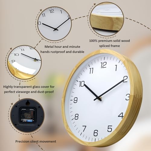 MEIRED Wooden Wall Clock 12 Inch Silent Non Ticking Wall Clocks Battery - Image 6