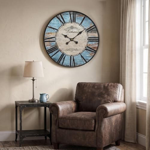 Large Rustic Blue Farmhouse Wall Clock - Image 4
