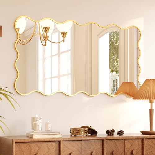 Kelly Miller 26x48 Gold Scalloped Mirror, Wavy Edge Decorative Wall Mirror by KellyMiller