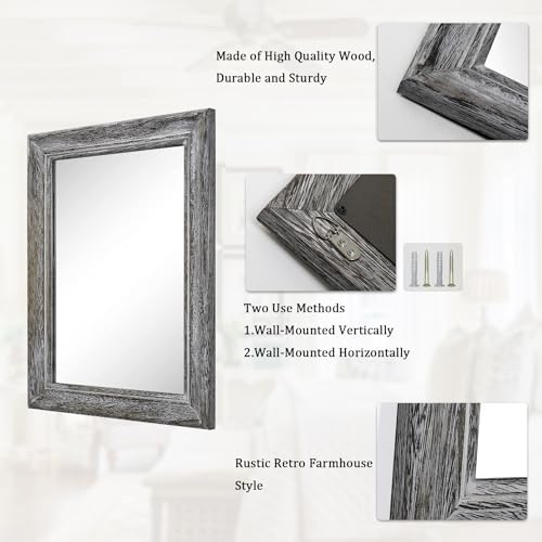 Large Rustic Wall Mirror with Wood Frame Farmhouse Rectangle Mirrors 26"x18" - Image 7