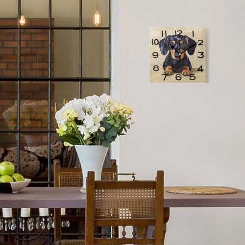 Dachshund Dog Sitting on Ground 8 Inch Square Wall Clock, Non Ticking Battery - Image 2