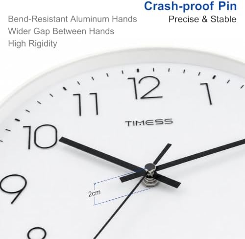 TIMESS 14 Inch Silent Wall Clock，High-Precision Analog Clock，White - Image 6