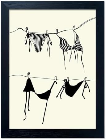 Fashion Girl Wall Art Bikini Hanging Poster Black And White Girl Room Decor by Everlands+Art