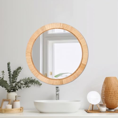 FUIN 20" Boho Round Rattan Mirror – Handwoven Wicker Wall Mirror - Image 6