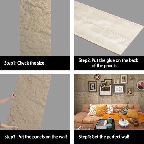 4-Pack 3D Faux Stone Wall Panels Rock Wall Panel Stone Yellow - Image 4