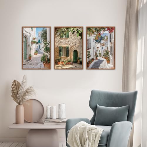 HLNIUC Vintage Italian Countryside Landscape Framed Wall Art, Mediterranean - Image 3
