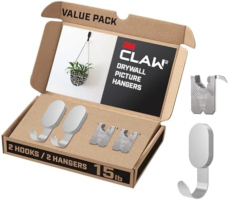 3M CLAW 15 lb. 2 Drywall Silver Hooks & 2 Extra Picture Hangers, Heavyweight by 3MCLAW%E2%84%A2