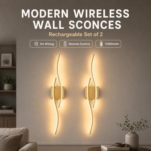 Battery Operated Wall Sconces Set of 2, Rechargeable Wireless Wall Lights - Image 2