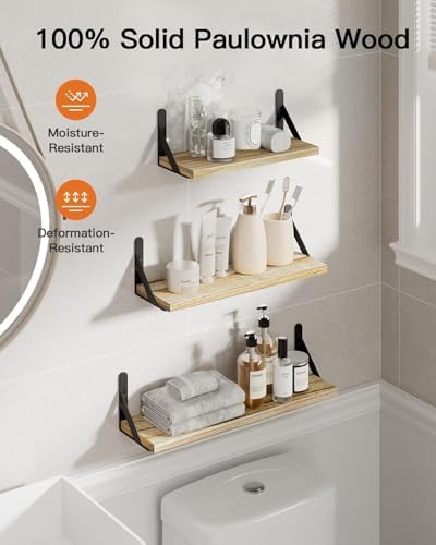 Amada Solid Paulownia Wood Wall Shelves, Medium Size, Natural Wood - Image 4