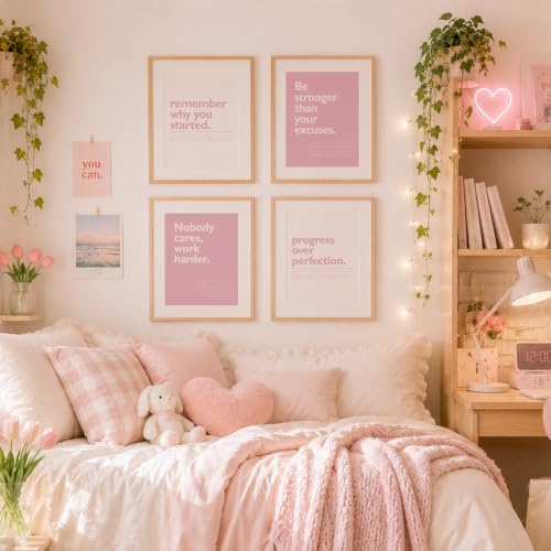 DSHFG Pink Motivational Inspirational Office Wall Art Decor Prints Set of 4 - Image 4