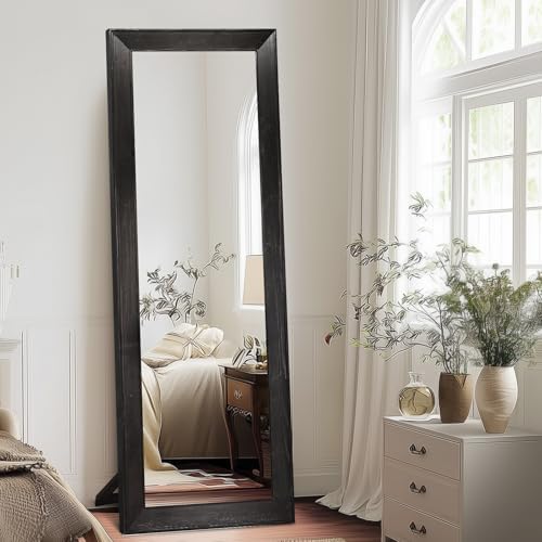 65x22in Full Length Mirror, Rustic Black Beveled Wood Frame - Image 7