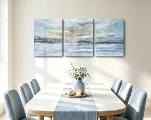 Nicetop Abstract Canvas Wall Art 3 Piece 12x16 Blue Yellow Ocean Set - Image 7