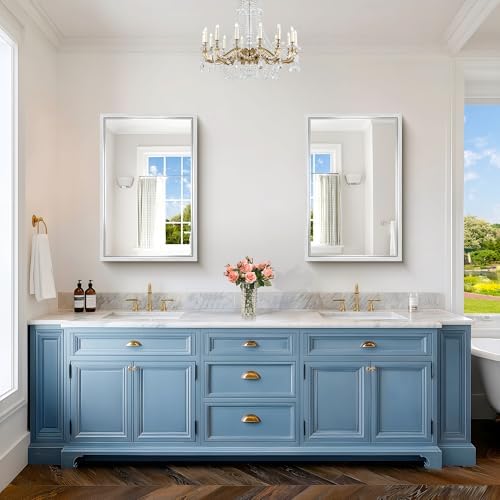 24 x 36 inch Brushed Silver Bathroom Mirror, Metal Framed Rectangle Mirror - Image 3