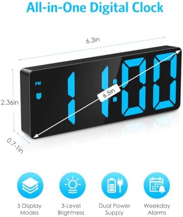 AMIR Digital Alarm Clock, 6.3" Large LED Display Bedside Clock - Image 2