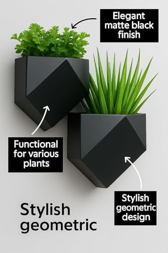 Vertical Garden Wall Planters – 2-Pack Modern Matte Black Geometric Pots - Image 2