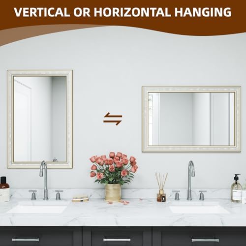 36x24 Inch Wooden Rectangular Wall Mirror, Farmhouse Decorative Mirrors - Image 2