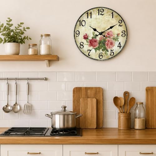 CHYLIN Wall Clock Pink Rose Silent Battery Operated Kitchen Home Decor - Image 7