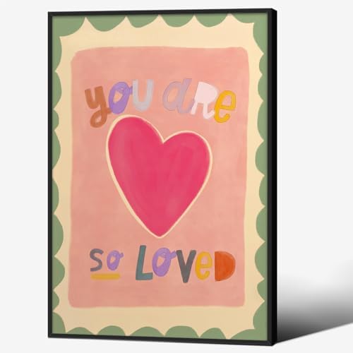 Watercolour You Are So Loved Wall Art Cute Pink Hand Drawn Heart Canvas Poster by Unknown