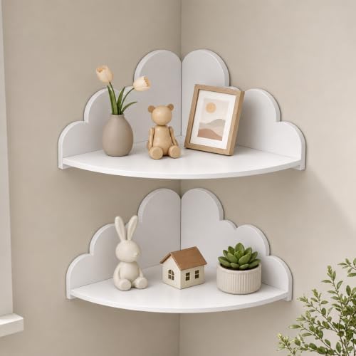 White Cloud Floating Corner Shelves Set of 2, Corner Shelves Wall Mounted by Unknown