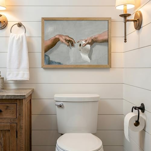 Funny Bathroom Wall Art, The Creation of Adam Toilet Paper Canvas Print - Image 2
