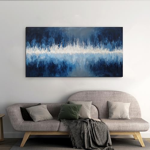 YISXINOAG Deep Blue Abstract Wall Art Modern Calm Cool Tones Canvas 20"X40" - Image 6