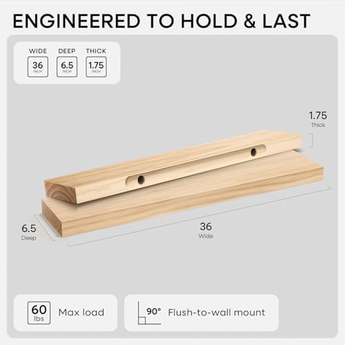 Homeforia 36 Inch Floating Shelves, High-End Solid Pine Wood - Image 2